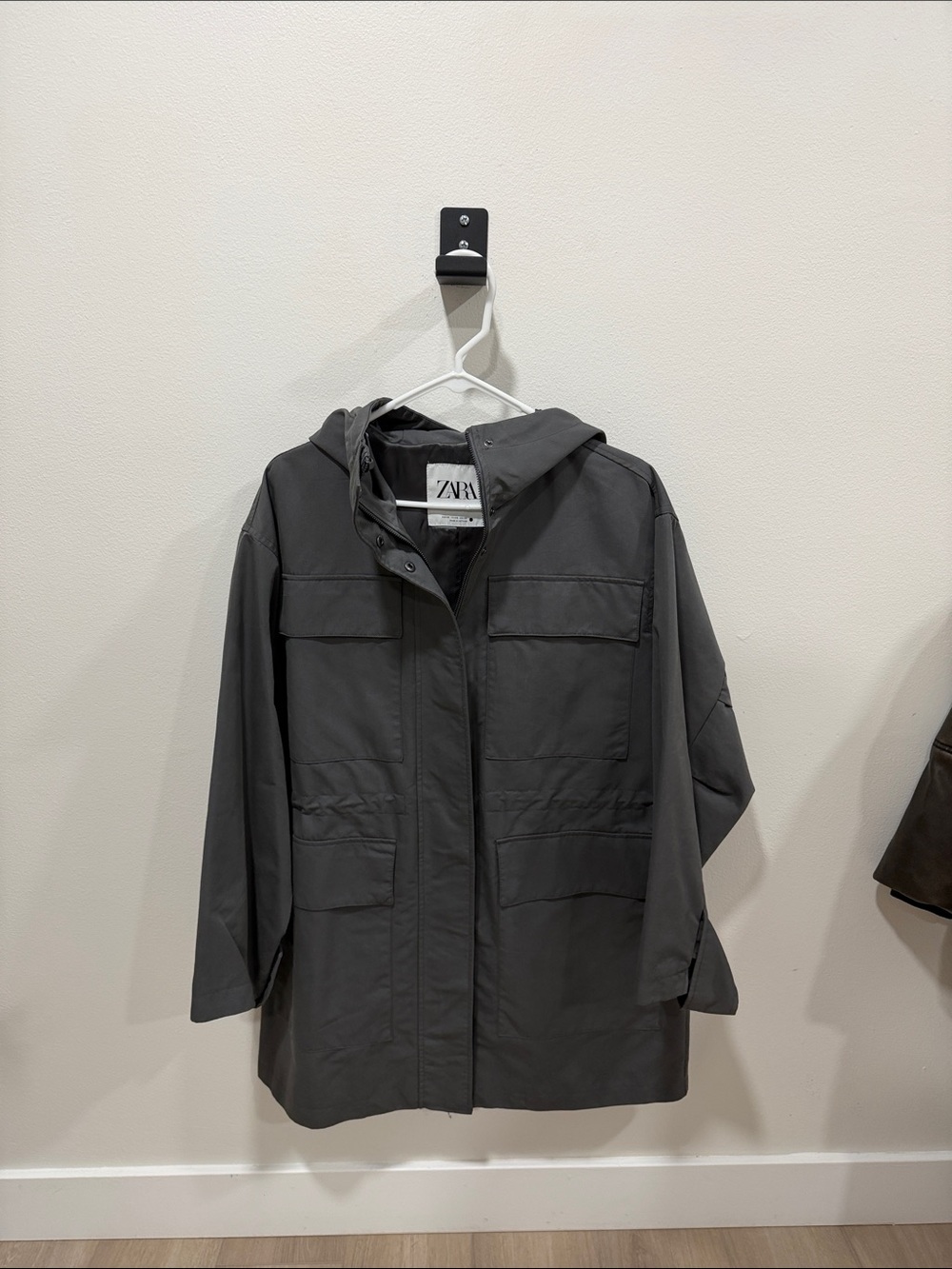 Zara Charcoal Hooded Utility Jacket